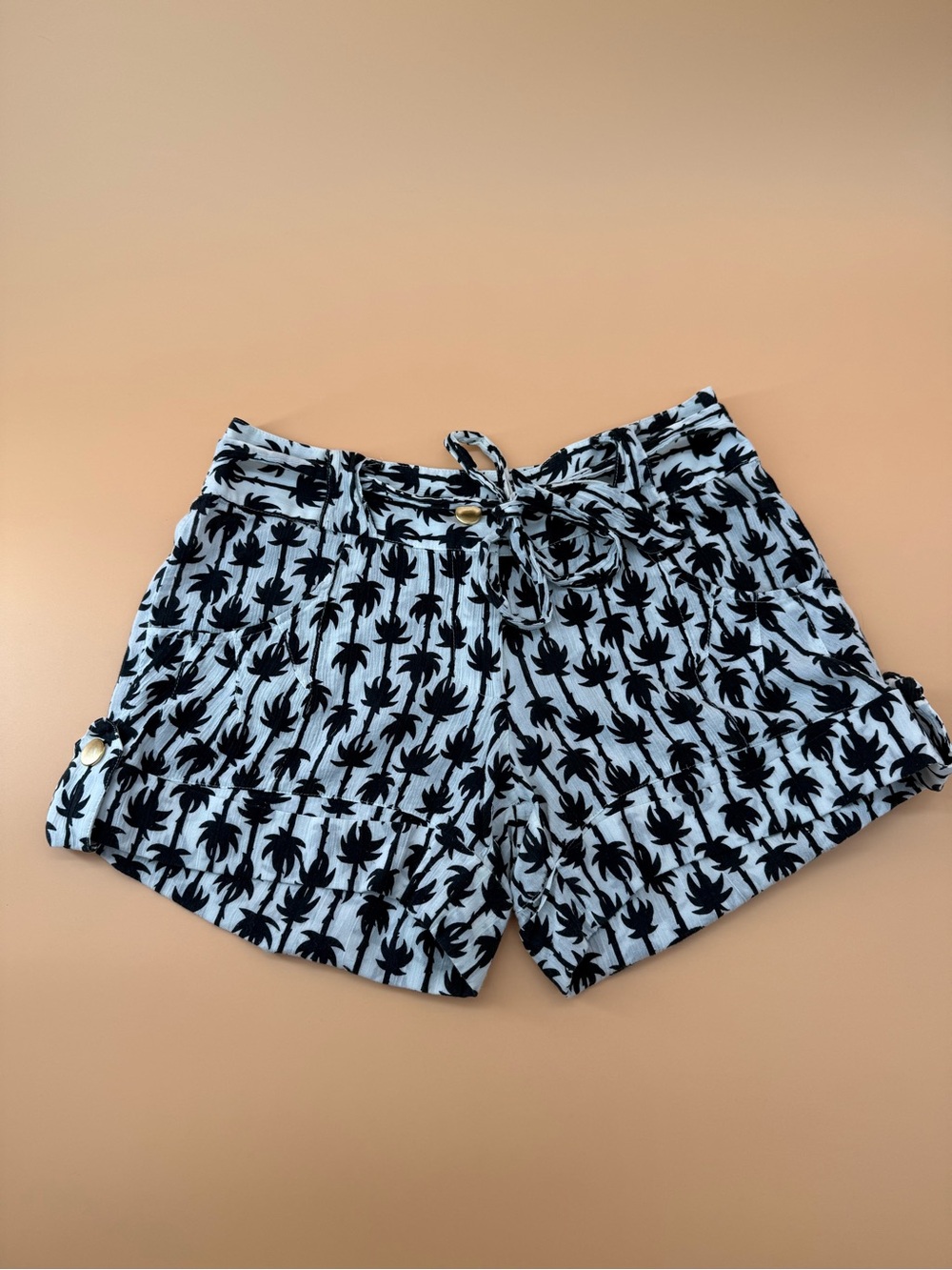 Diane Von Furstenberg Black Palm-Print Bermuda Shorts on White